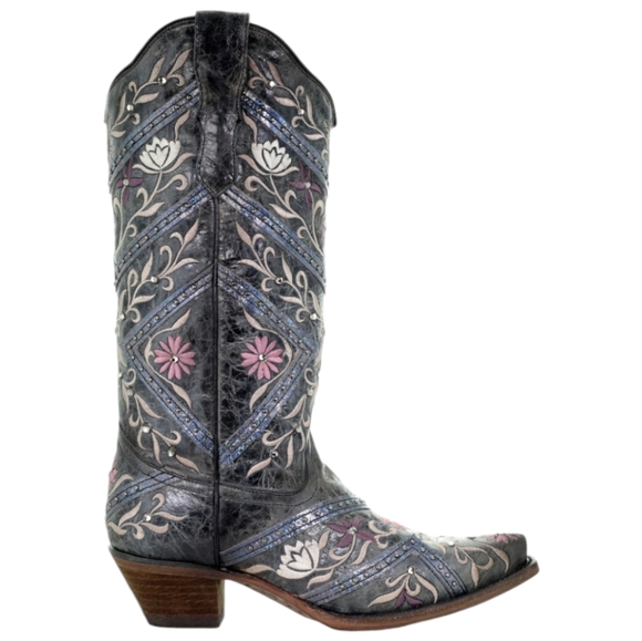 CORRAL E1482 distressed gray floral embroidered snip toe cowgirl boots sz8.5 NWT - Picture 4 of 16